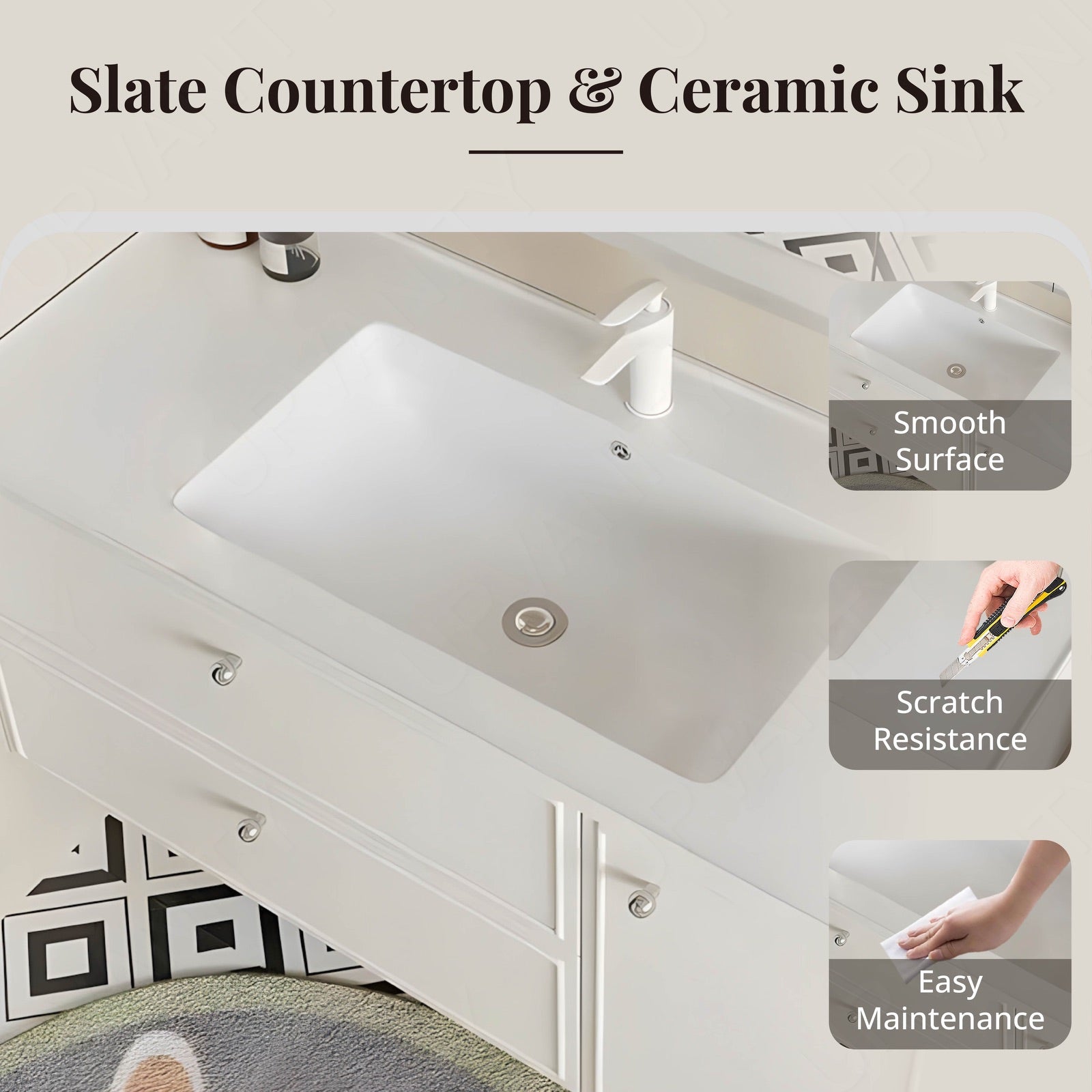 Modern Bath Vanity Set, White, Sectional Storage, 40"- 64", Single, Floating, Smart LED Mirror, Rear Cabinet