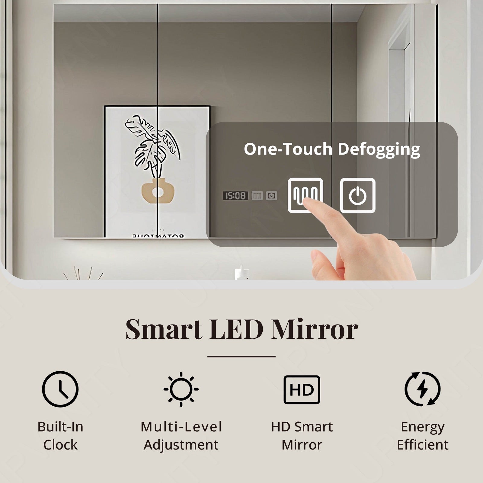 Modern Bath Vanity Set, White, Sectional Storage, 40"- 64", Single, Floating, Smart LED Mirror, Rear Cabinet