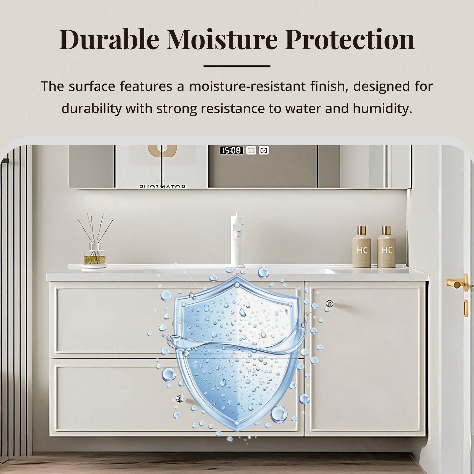 Modern Bath Vanity Set, White, Sectional Storage, 40"- 64", Single, Floating, Smart LED Mirror, Rear Cabinet