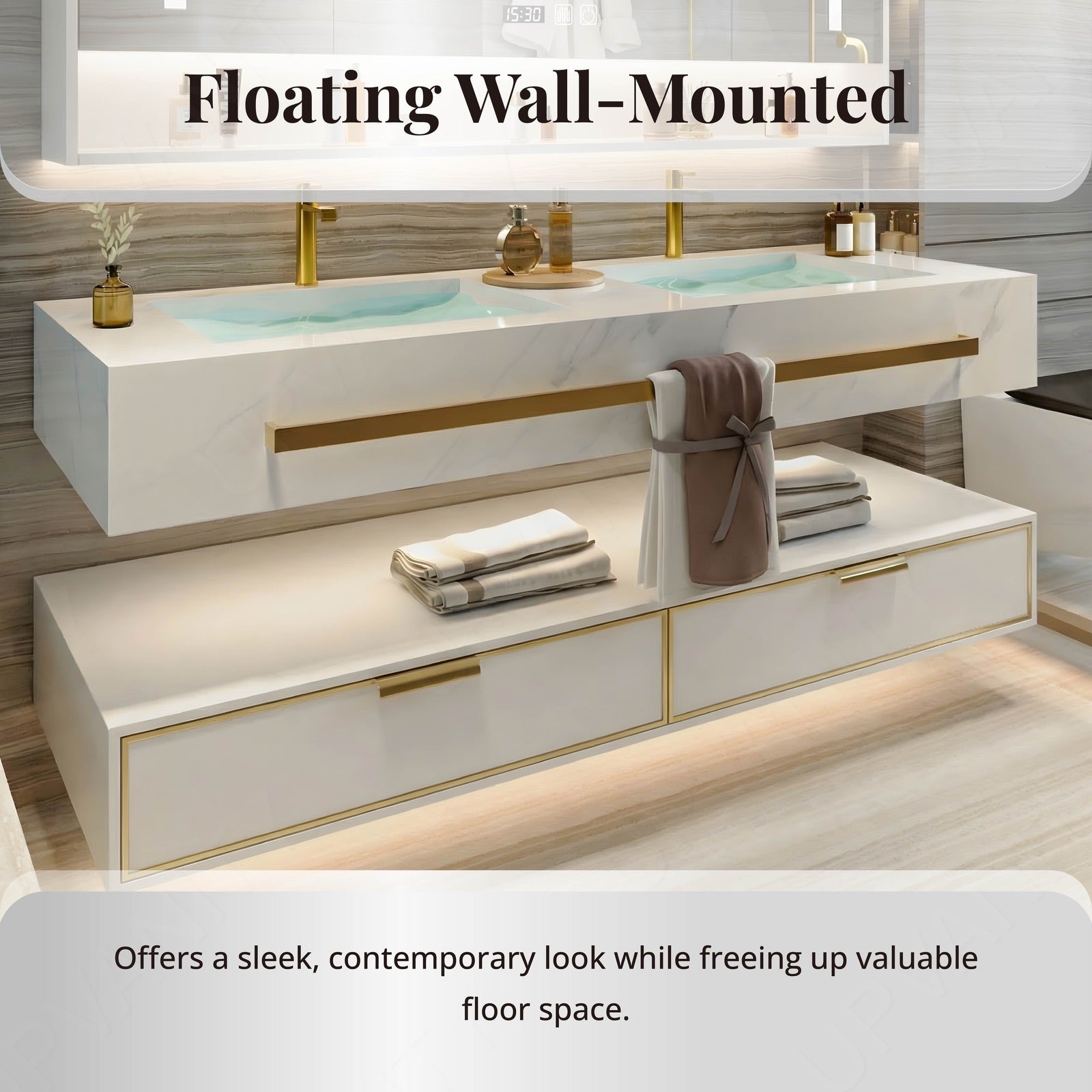 Split Vanity Modern Bath Vanity Set, White, Split White Top, 32