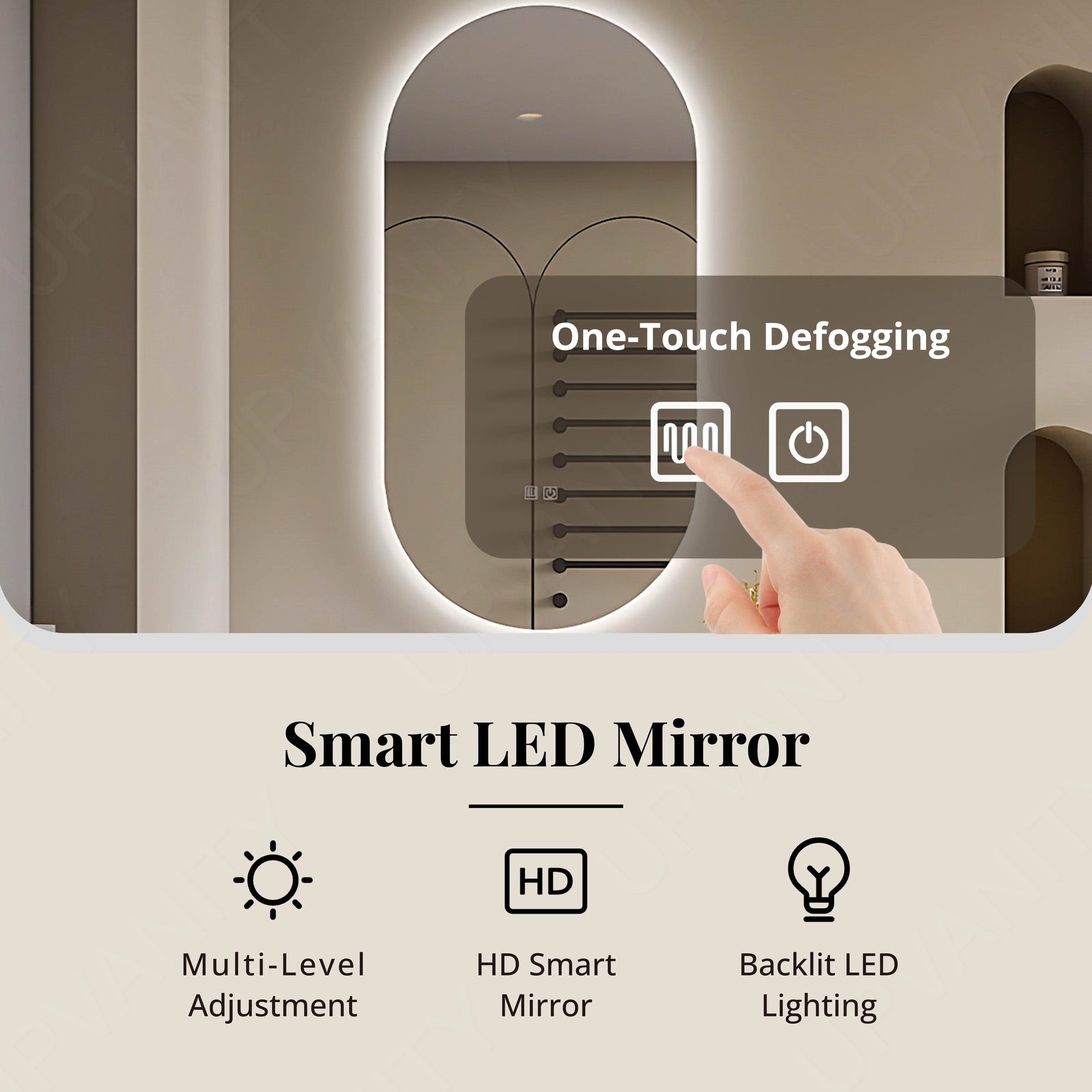 Modern Bath Vanity Set, White, Striped Panel, 40"- 64", Single, Floating, Oval Smart LED Mirror