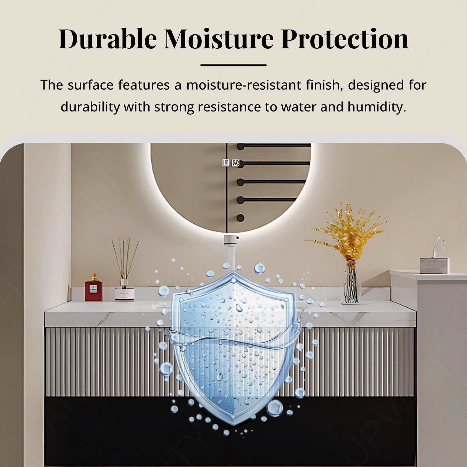 Modern Bath Vanity Set, White, Striped Panel, 40"- 64", Single, Floating, Oval Smart LED Mirror